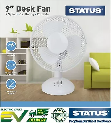 Status Portable 9  Inch Oscillating Desk Fan Cooling White S9DESKFAN1PKB • £17.95