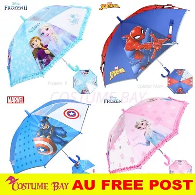 Kids Disney Umbrella Waterproof Captain America Spiderman Pink Blue Frozen Elsa • $24.95