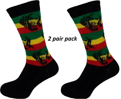 £9.99 • Buy Mens 2 Pair Pack Rasta Man Striped Retro Socks