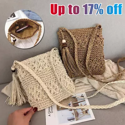 Straw Weaving Shoulder Bags For Women Tassel Beach Crossbody Bag Holiday UK • £6.06