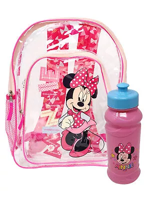 Disney Minnie Transparent Clear Backpack 16  W/ 16oz Pull Top Water Bottle Set • $21.99