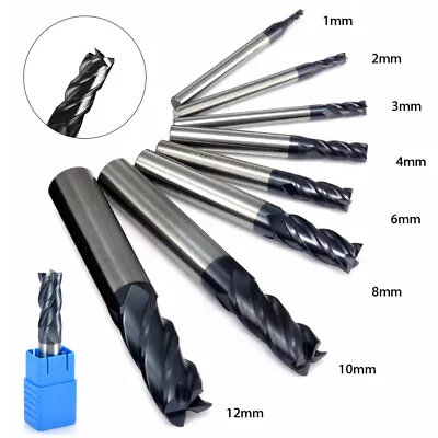 1/2/3/4/6/8/10/12mm 4 Flutes Solid Carbide End Mill Tungsten CNC Milling Cutter • $12.53