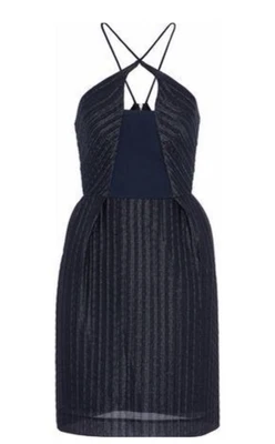 $446.35 • Buy Roland Mouret RUNAWAY Pleated Gauze Halterneck Mini Dress Navy UK 6 US 2 XS