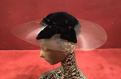 30s Futuristic Hat Tilt Top 40s Clear Brim Evening Saucer Vintage Turban Velvet • $540