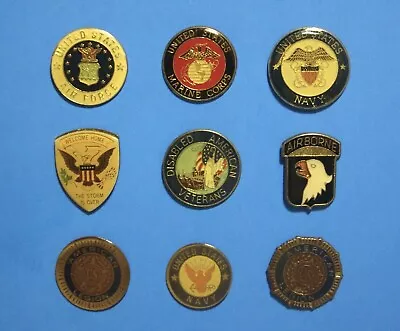 Us Military - Usa - United States - 9 Vintage Lapel Pin Lot - Hat Pin • $24.51