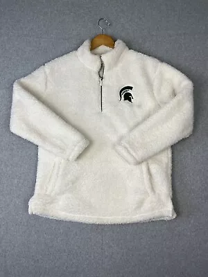 Michigan State Unv Pullover Womens XL White NCAA Spartans 1/4 Zip Sweater • $29.87