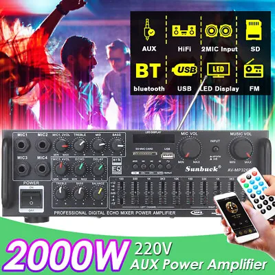 2000W Digital Power Amplifier Bluetooth Stereo HiFi Audio 2CH USB FM Car Home • £32.80