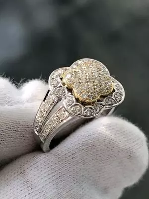 14k Two Tone Gold Genuine Diamonds 1.05ct Pave Set Halo Design Fashion Ring Sz 7 • $2102.48