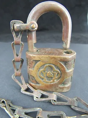 Antique Lock Yale & Towne Y & T Clover Brass Padlock Chain • $36.99