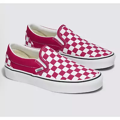 VANS Classic Slip On Checkerboard Tennis Shoe Cherries Jubilee Pink Red White 7 • $39
