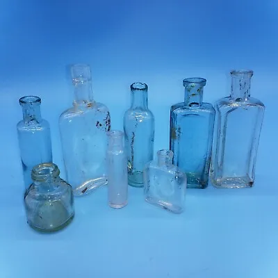 £15.50 • Buy 8 X Antique POISON & MEDICINE Glass Bottles Vintage Apothecary 