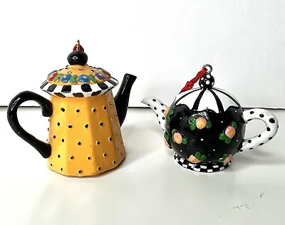 MARY ENGELBREIT Teapot Ornaments Lot Of 2 Minor Chips On Yellow 2” & 2.5” • $19.99