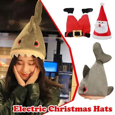 Music Electric Swing Christmas Hats Santa Shark Felt Party Theme Holiday X7B8 • £13.49