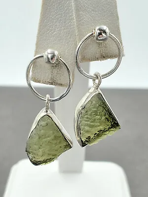 Estate 925 Sterling Natural Czech Moldavite Meteorite Impact Glass EarringsVIDEO • $159.99