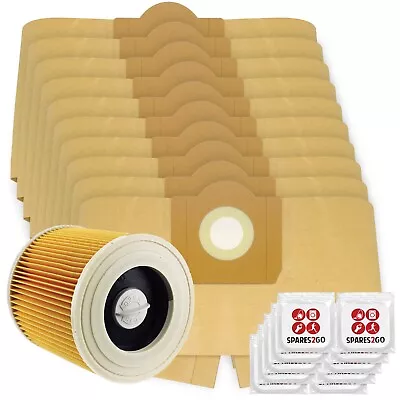 10 X Dust Bags + Filter For KARCHER WD3 WD3P MV3 Wet & Dry Vacuum + Fresh • £17.19