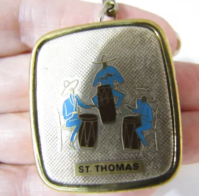 Sankyo Music Box Souvenir Keychain Brass St Thomas Enamel Conga Drummers • $19.97