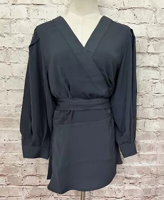 City Chic Blouse Womens XS (US14) 3/4 Sleeve Wrap Sultry NEW Slate Gray • $34.71