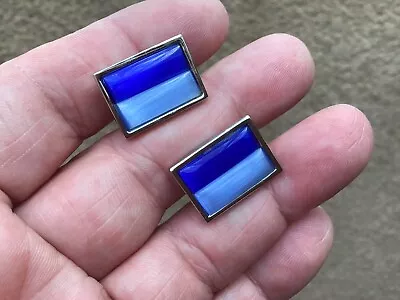 Two Tone Blue Silver Tone Rectangular Cufflinks • $8.08