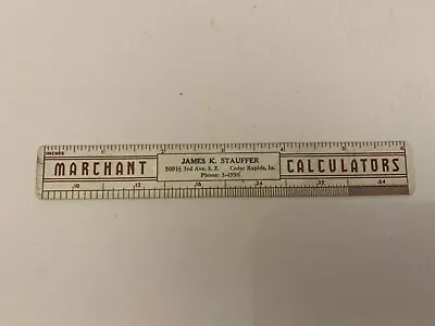 1954 Marchant Calculators James K Stauffer Cedar Rapids Iowa Plastic Ruler • $19.99