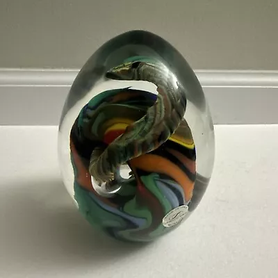 Murano Seguso Viro Art Glass Egg Paperweight 3.5”x4.5” Signed Striped Snake • $355