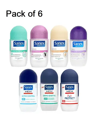 £9.99 • Buy Pack Of 6 Sanex Women Or Men Anti-Perspirant Deodorant Roll-On 50ml 