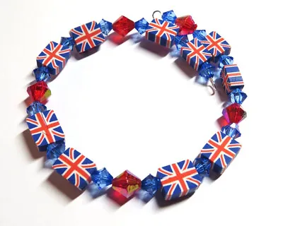 BRACELET WITH UNION JACK BEADS ON MEMORY WIRE - PRICE INCLUDES POSTAGE....sm0343 • £7.50