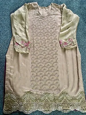 3pcs Inspired Linen Fabric Embroidered Shalwar Kameez  • £20