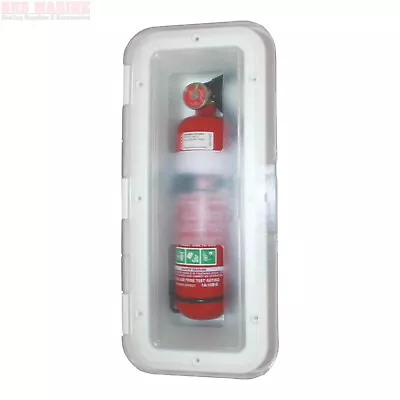 Boat Marine Fire Extinguisher Storage Box White Clear Door 1kg 370mm X 120mm • $69.95