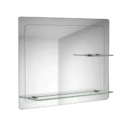 Bathroom Mirror Wall Hung Mount Rectangular Designer Glass Shelves 800 X 600mm • £46.99