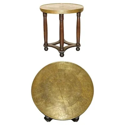 Lovely Antique Circa 1900 Egyptian Brass Engraved Top Occasional Centre Table • $1678.52