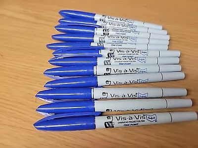 Expo VIS-A-VIS Wet Erase Markers 12 Extra Fine Point Pens Overhead Blue 16003 • $9.99