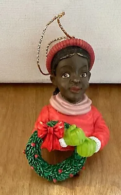 Vintage Silvestri Black African American Girl W/Wreath Christmas Ornament 2 3/4” • $8.95