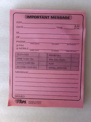 New TOPS Important Message Telephone Phone Fax Memo Note Pads Pink 50 Sheets • $1.50