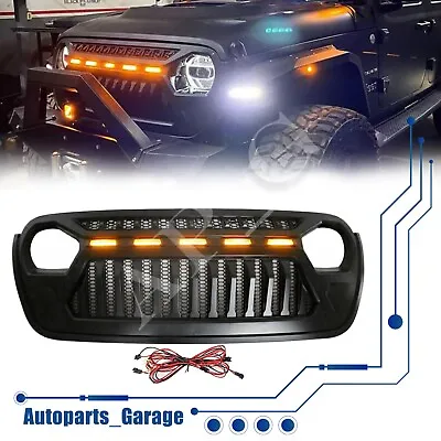 Front Mesh Grille With Amber Running Lights For 2018-2023 Jeep Wrangler JL JT • $127.01