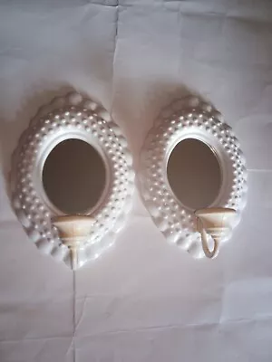 Set Of 2 Vintage 1985 Burwood White Plastic Hobnail Wall Mirrored Candle Holders • £16.40