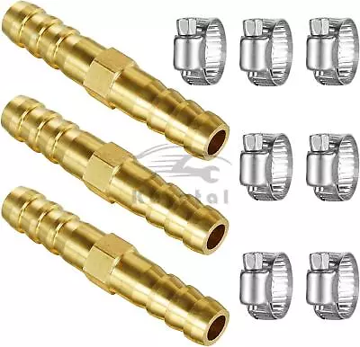 3PCS Solid Brass 3/8 ×3/8 (10mm) Barbed Hose Fittings With 7 PCS Pipe Clamps • $5.05