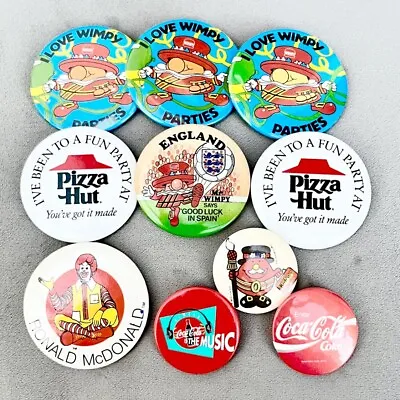 10 Vintage Mr Wimpy Ronald McDonalds Coca Cola Pin Badge Bundle Food Advertising • £14.99