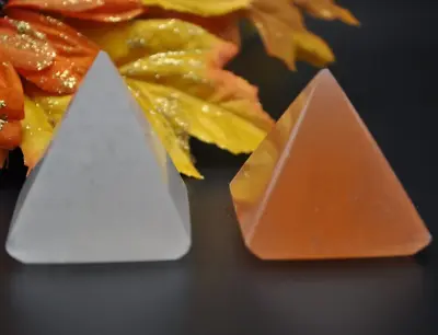 Set Of 2 Orange & White Selenite Pyramid Polished Selenite Pointer Meditation • $13.40