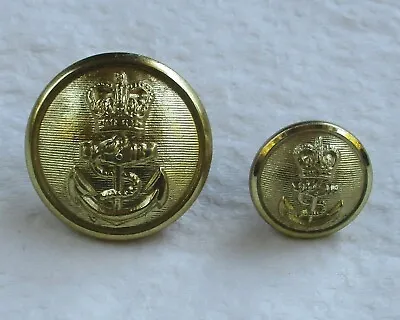 2x British: ROYAL NAVY BRASS BUTTONS  (23mm-15mm QEII 1950s-1960s Period) • £5.99