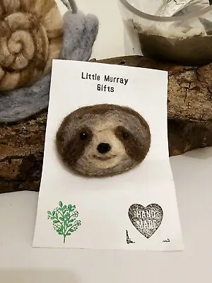 Handmade Felt Brooch Sloth Face Unique Gift Woodland Needle Felted Cute Animal • £10