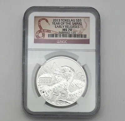 2013 Tokelau $5 Year Of The Snake Early Releases MS 70 • $100
