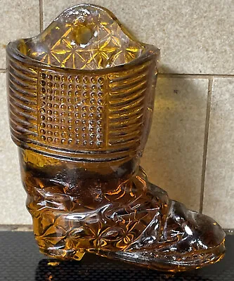 Vintage Amber Brown Glass Boot Match Holder With Striker Wall Pocket • $9.09