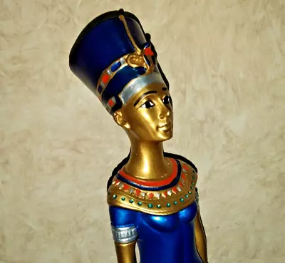 12  Vintage Egyptian Pharaoh Queen Nefertiti Statue Bookend Antique Blue Finish • $84.47