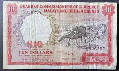 Malaya 1961 British Borneo Board Of Commissioners Of Currency 10 Dollars • $355