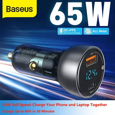 Baseus 65W PD Car Charger USB Type-C Port Fast Charger Cigarette Lighter Adapter • $12.99