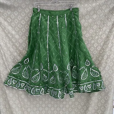 Sequin Skirt India 6 Green Celtic Irish Egypt Belly Dance Paisley Gypsy Full • $33.33