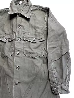 OG 107 OD Sateen Cotton Fatigue Shirt Vietnam War 1960 70s L • $39.99