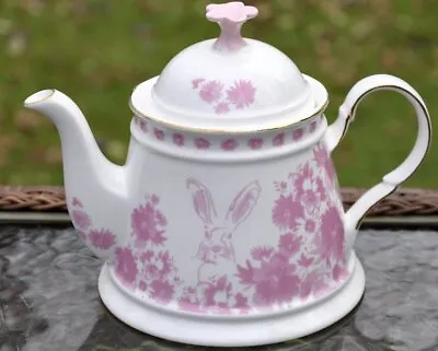 New 2016 Meritage Happy Easter Teapot Pink Bunny Rabbit Spring Floral 1.05 Qt. • $28