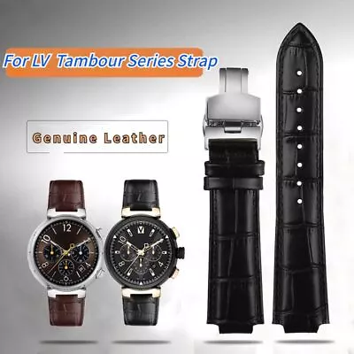 Genuine Leather Watchband Fit For Louis Vuitton Tambour Q114K Q1121 Watch Strap • £26.38