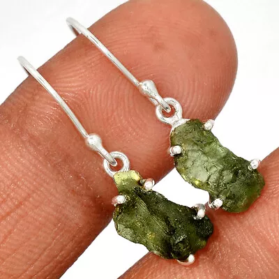 Natural Genuine Czech Moldavite 925 Sterling Silver Earrings Jewelry CE28529 • $23.99